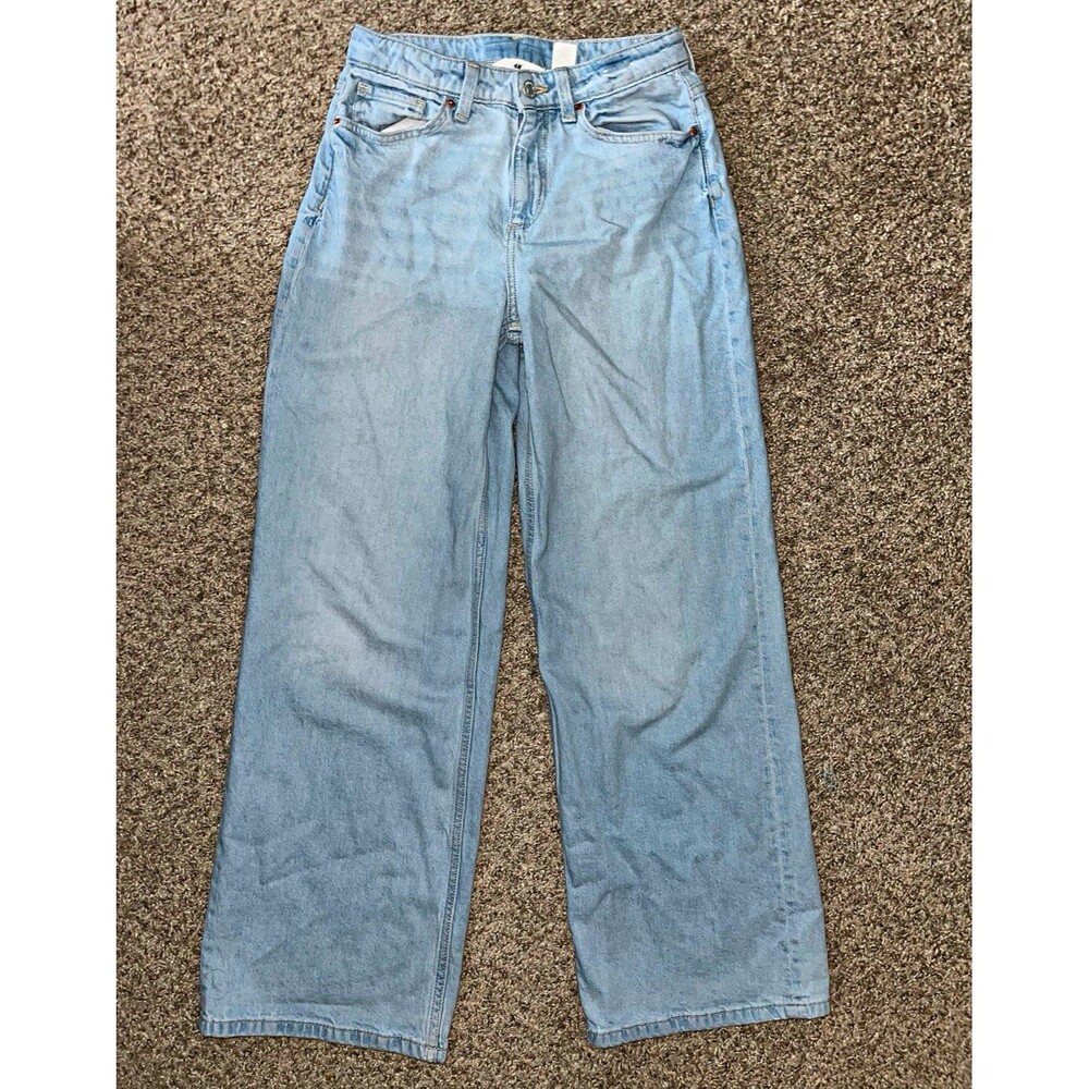 H&M Women’s High Rise Wide Leg Light Wash Blue Denim Jeans Size 16